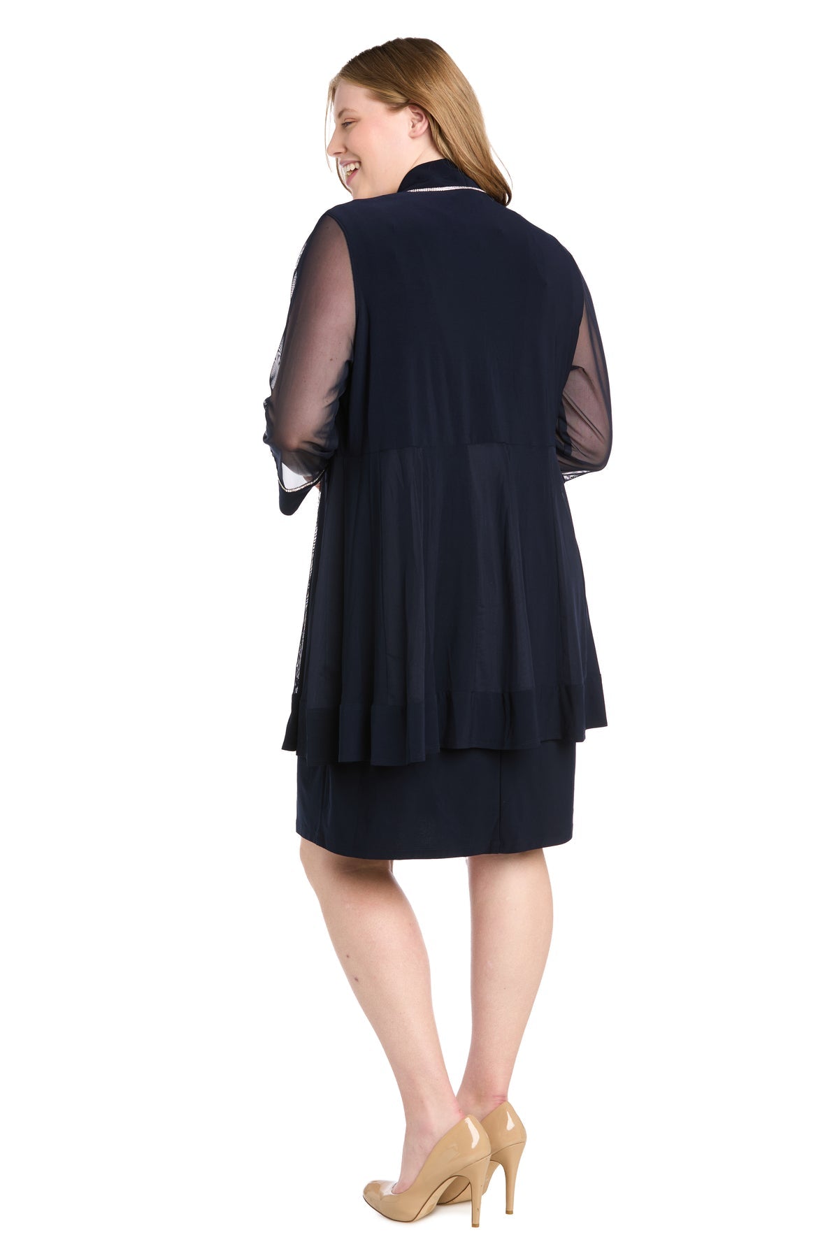 Plus Size Dresses Short Trim Jacket Plus Size Dress Navy