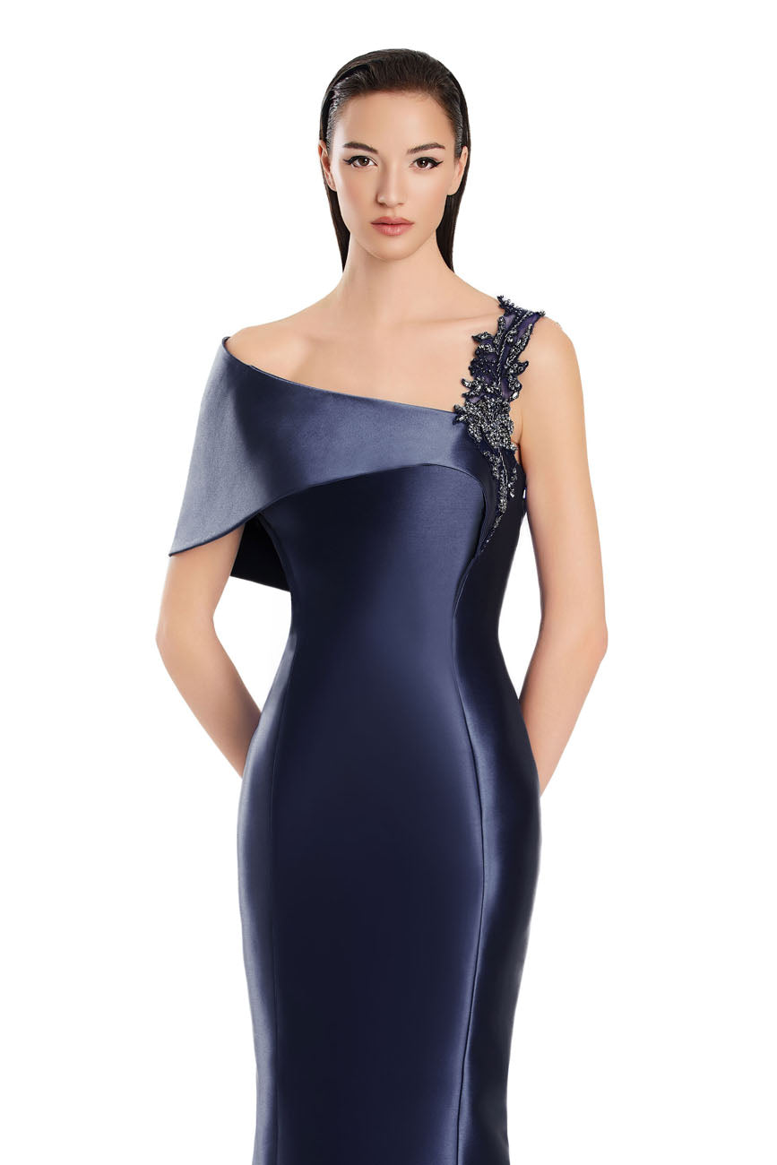Prom Dresses Mermaid Long Formal Beaded Floral Prom Dress Navy