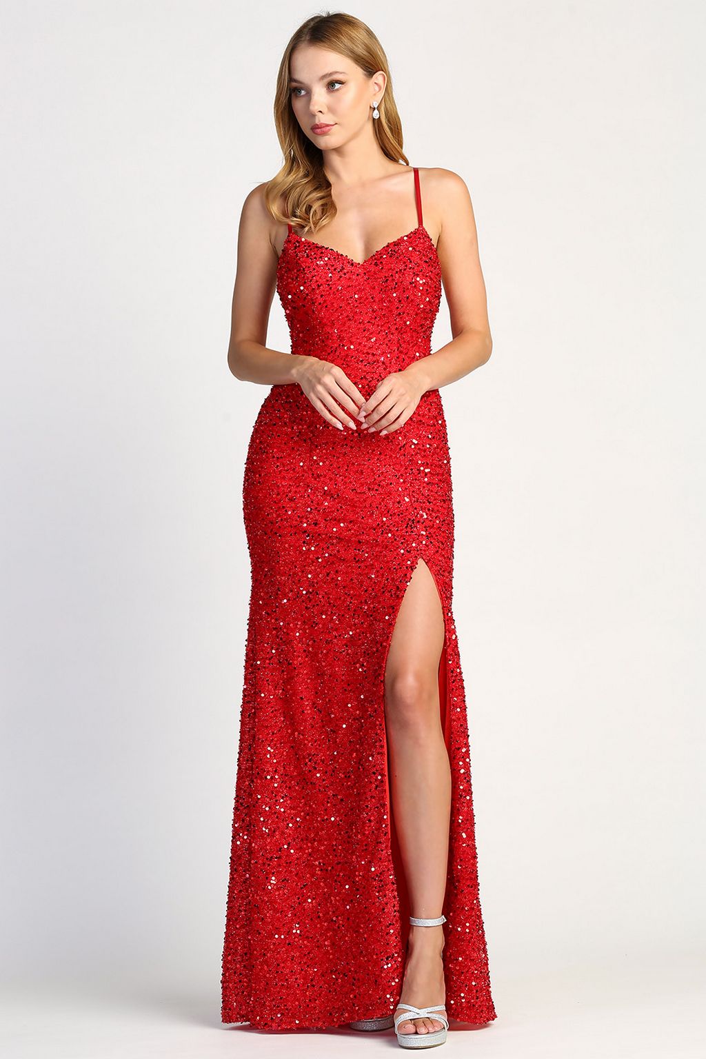 Adora 3060 Long Formal Fitted Sequin Prom Dress