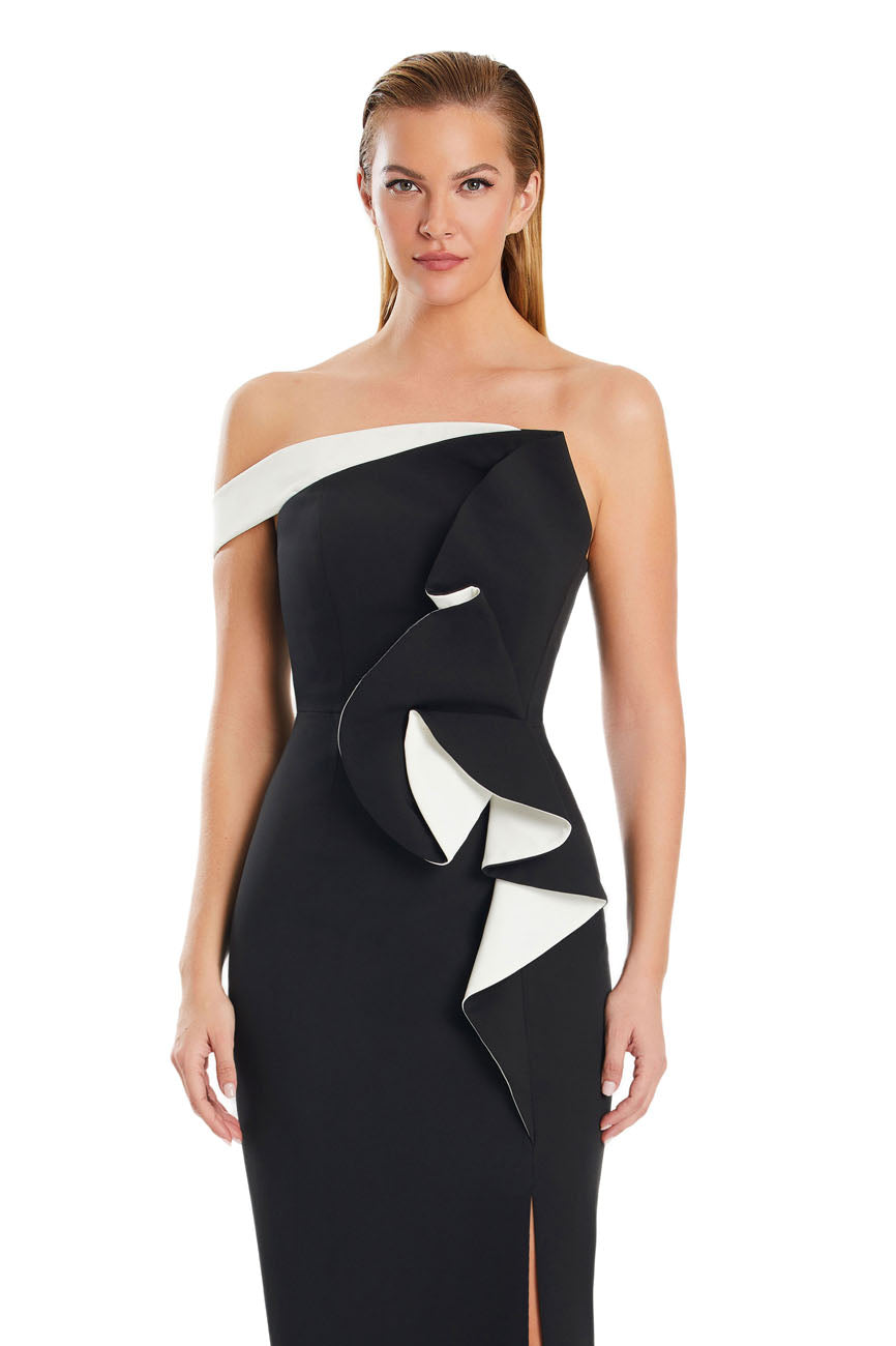 Formal Dresses Long Formal Fitted Ruffle Evening Dress Black/White