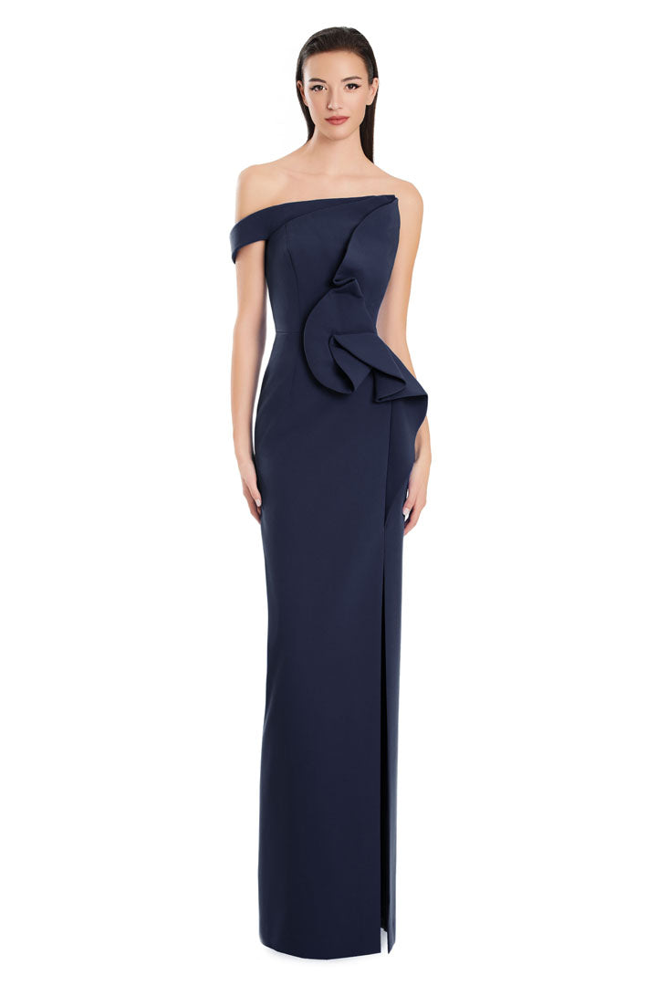 Formal Dresses Long Formal Fitted Ruffle Evening Dress Navy