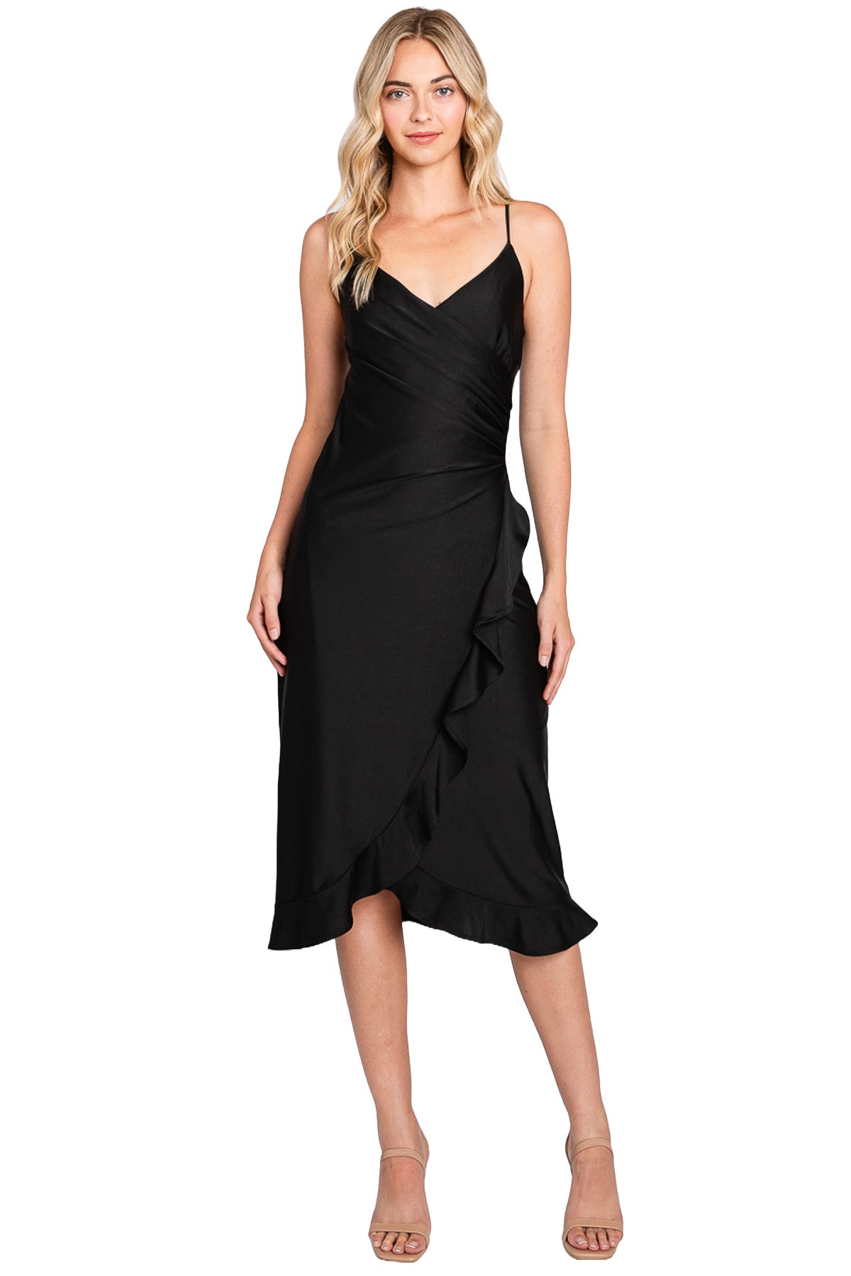 V-Neck Midi Satin Cocktail Fit & Flare Lenovia 3065