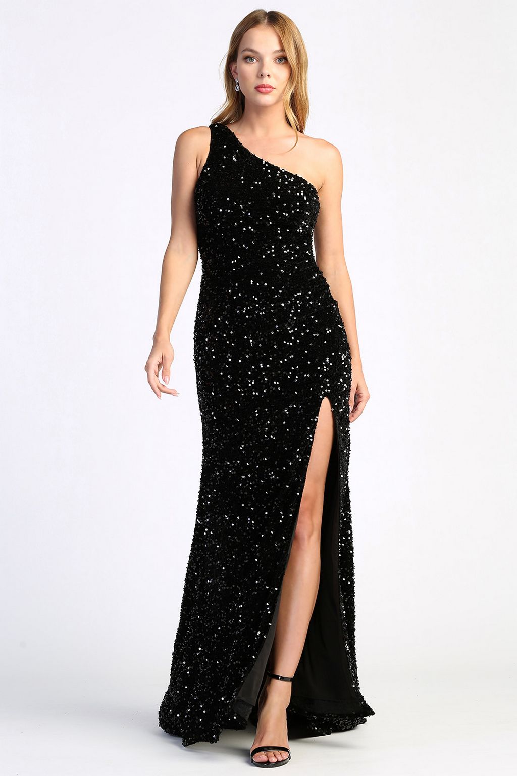 Adora 3067 Fitted Long Sequin Formal Slit Evening Dress