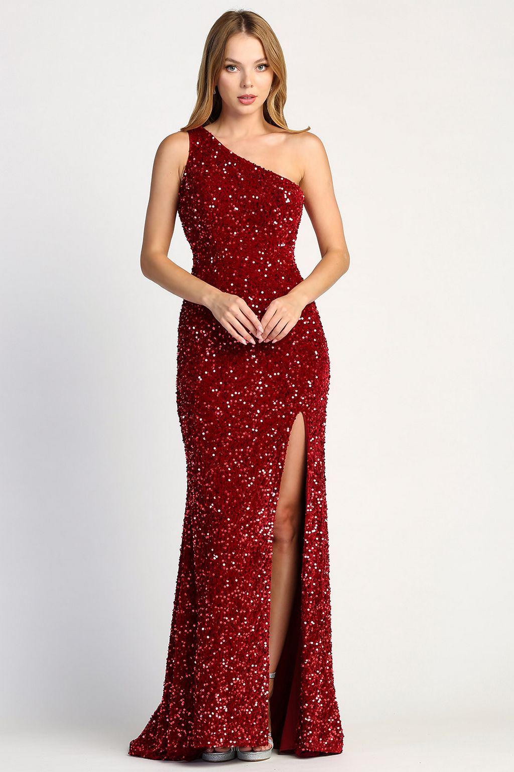 Adora 3067 Fitted Long Sequin Formal Slit Evening Dress