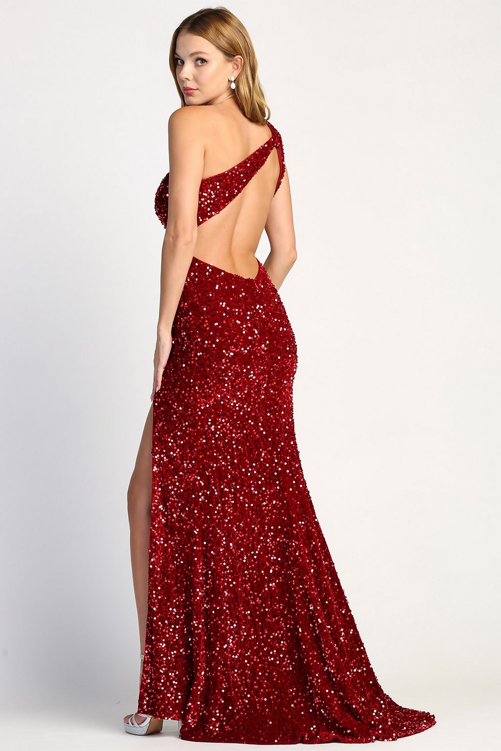 Adora 3067 Fitted Long Sequin Formal Slit Evening Dress