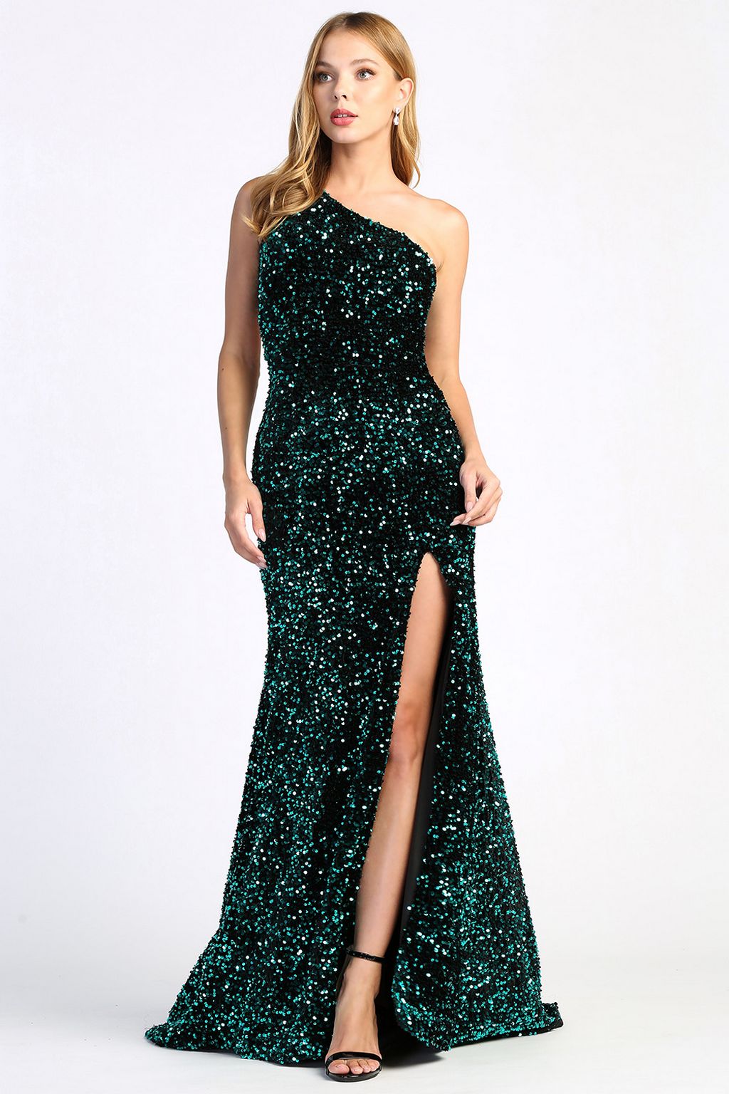 Adora 3067 Fitted Long Sequin Formal Slit Evening Dress