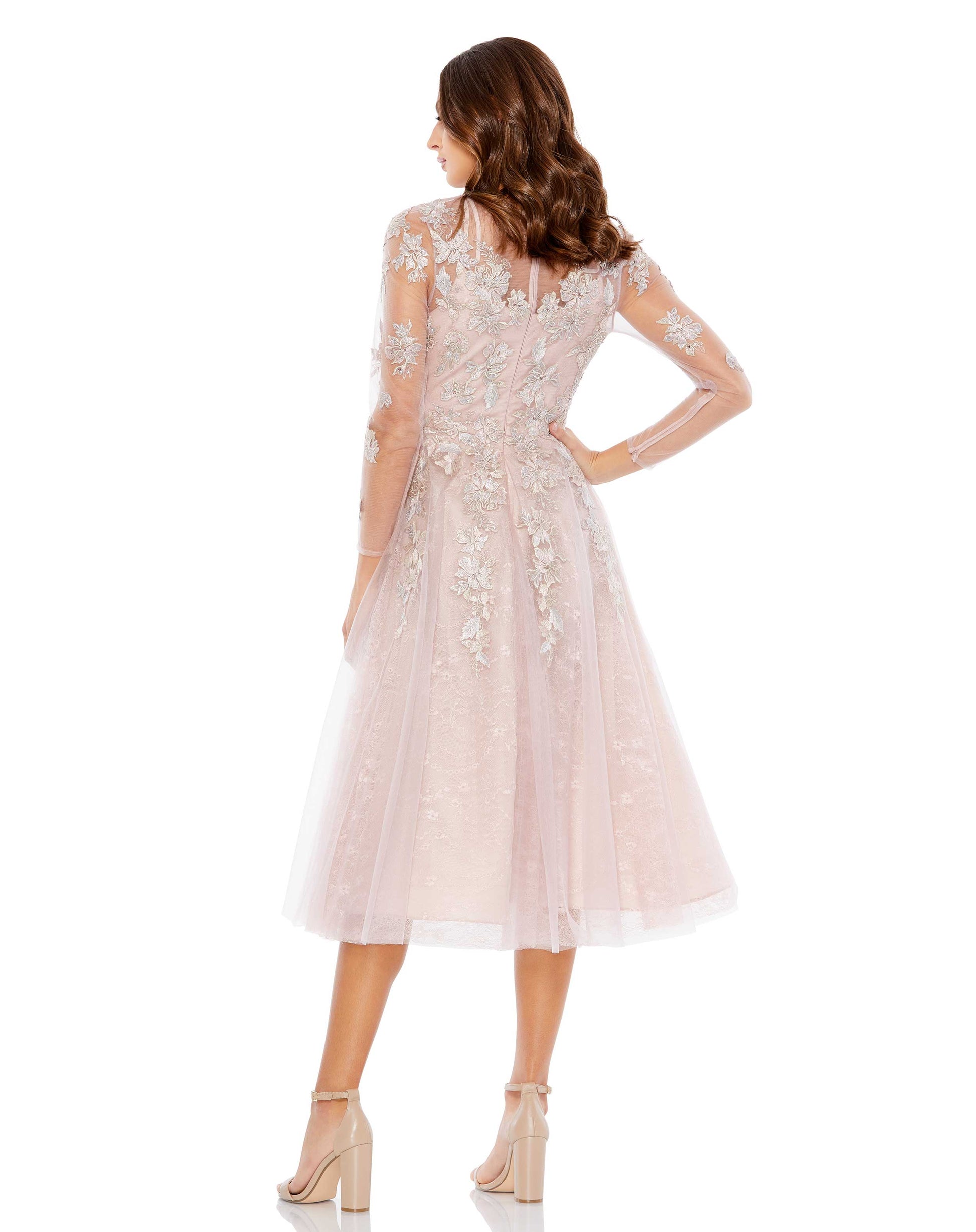 Mac Duggal 30681 A Line Long Sleeve Cocktail Midi Dress