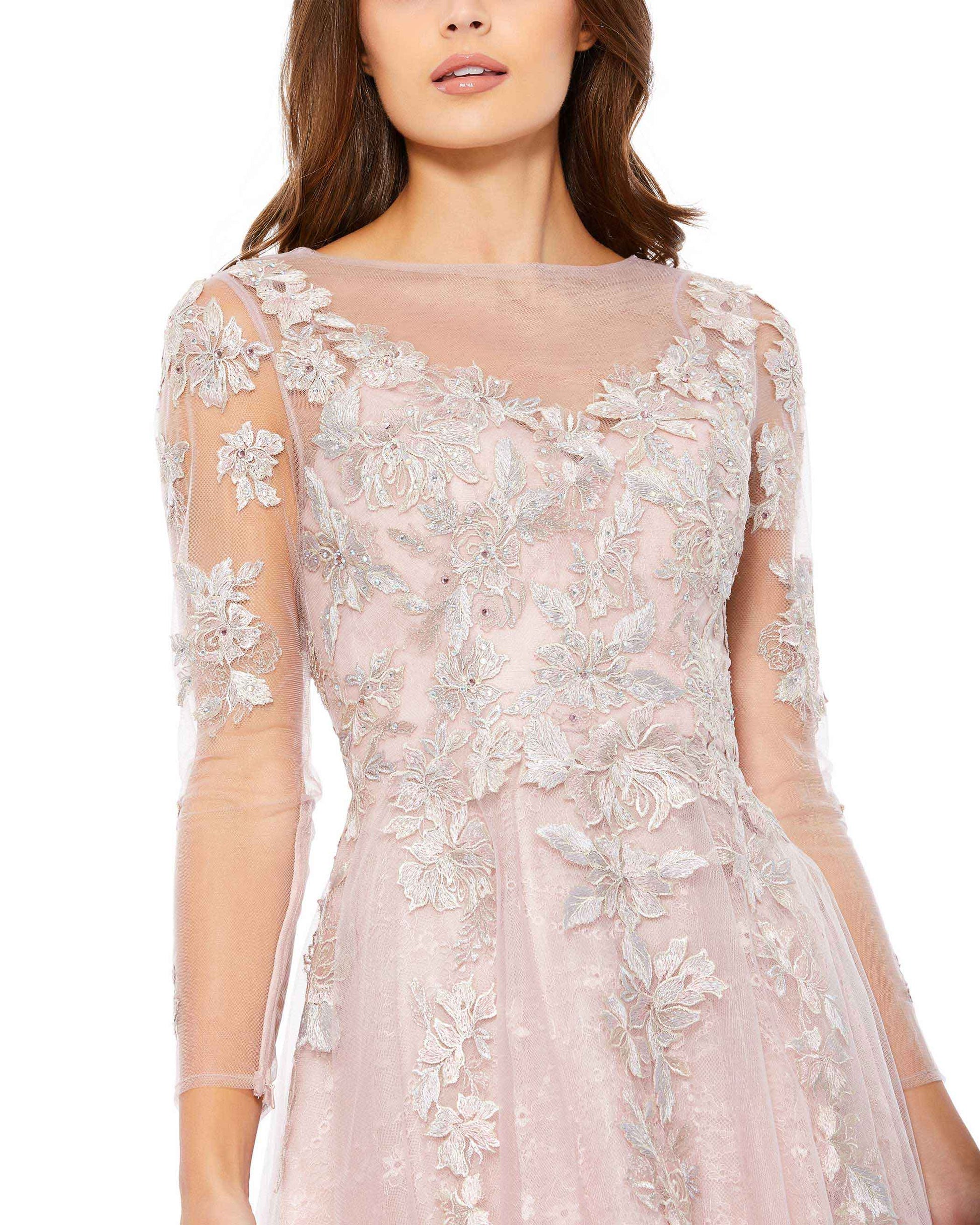 Mac Duggal 30681 A Line Long Sleeve Cocktail Midi Dress