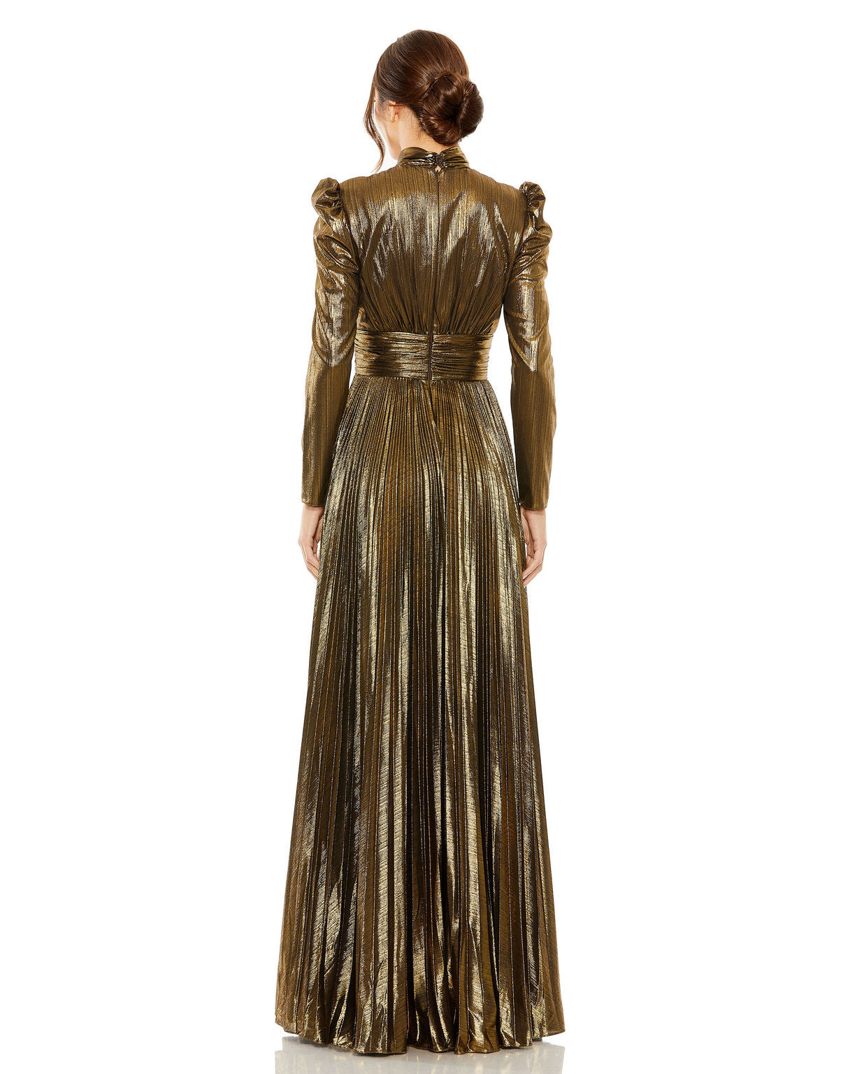 Mac Duggal 30758 Metallic Long Sleeve Pleated Formal Prom Dress