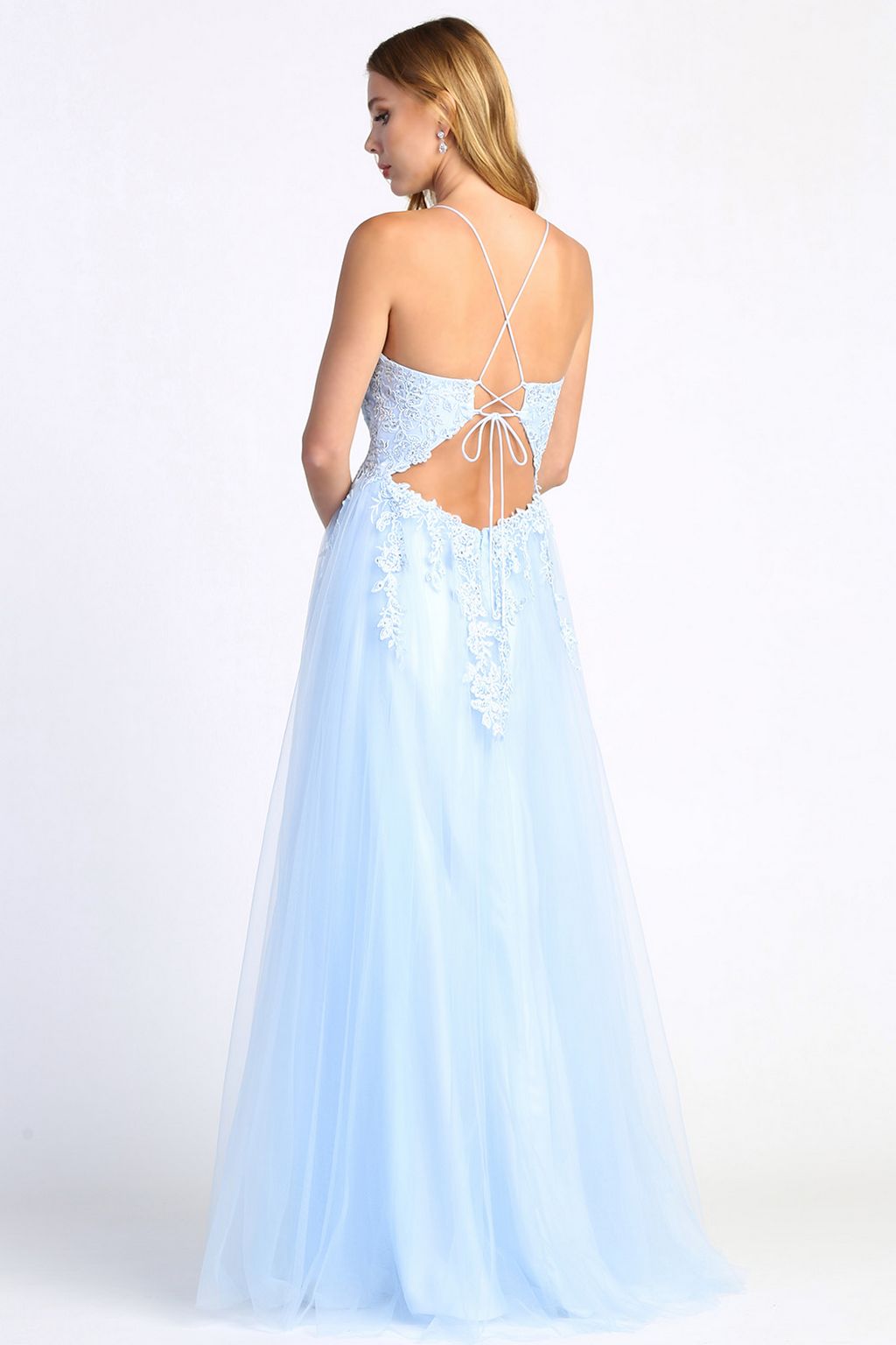 Adora 3077 Long Formal A Line Lace Applique Prom Dress
