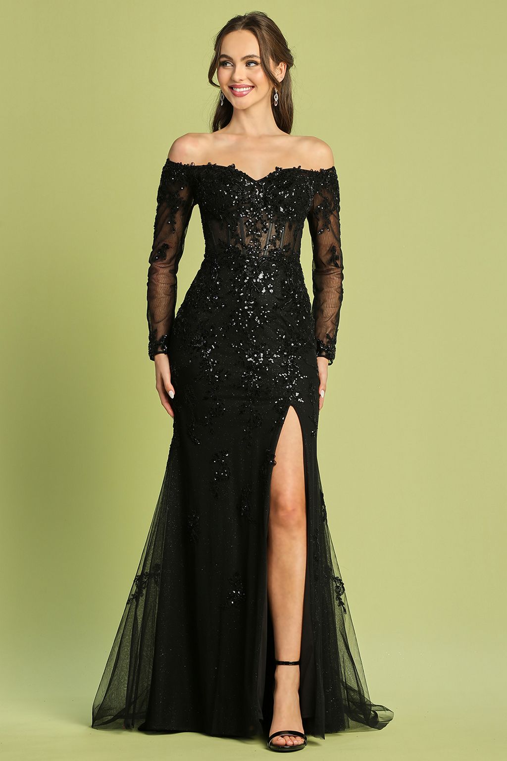 Adora 3079 Beaded Long Slit Formal Sequin Prom Dress