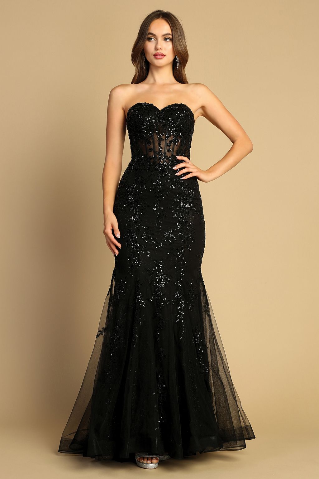 Adora 3080 Long Prom Beaded Lace Mermaid Formal Dress