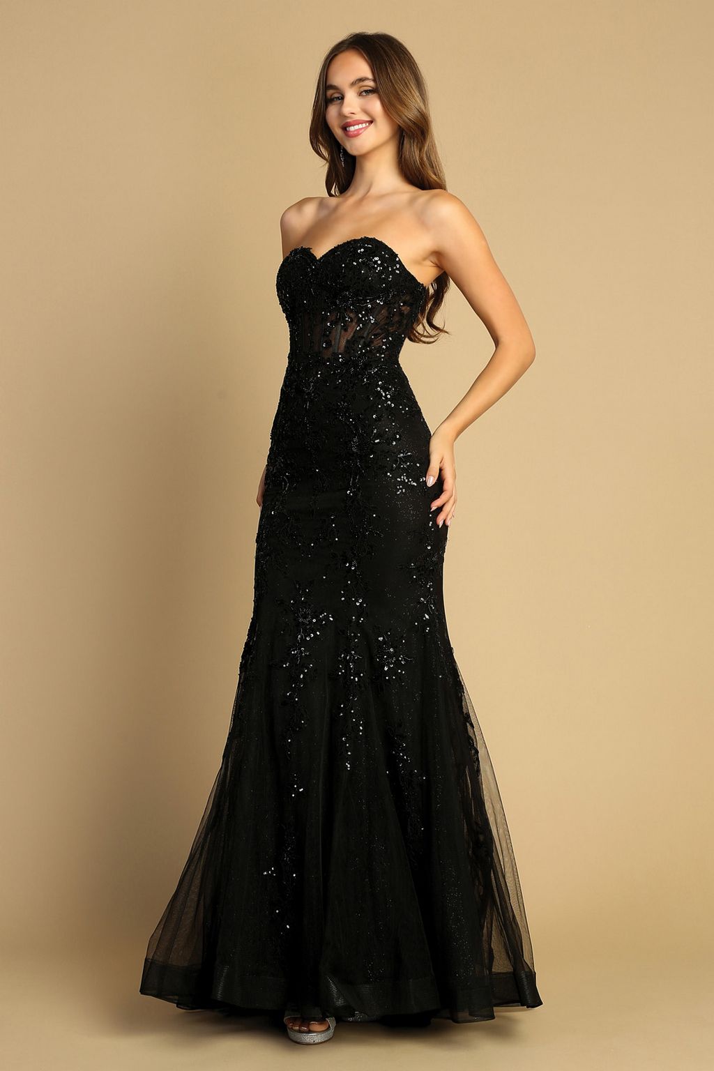 Adora 3080 Long Prom Beaded Lace Mermaid Formal Dress
