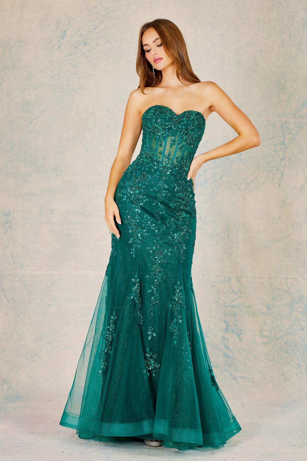 Adora 3080 Long Prom Beaded Lace Mermaid Formal Dress