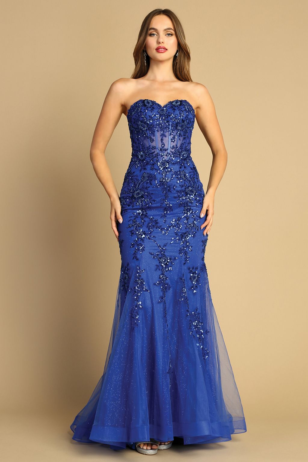Adora 3080 Long Prom Beaded Lace Mermaid Formal Dress