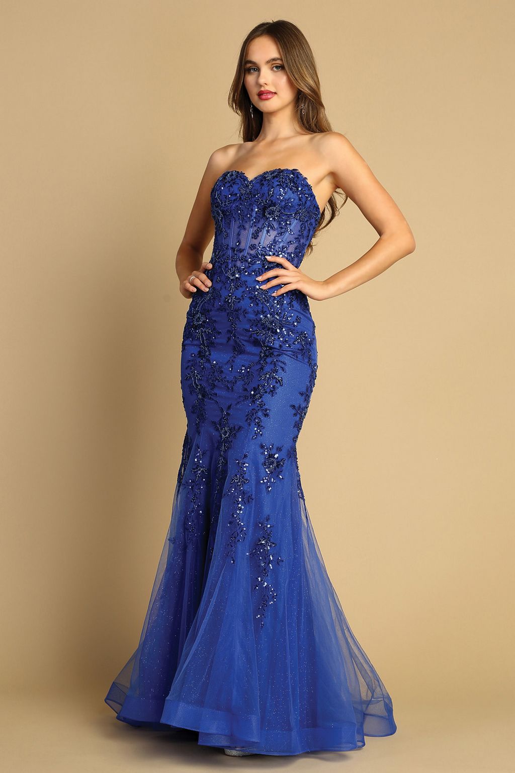 Adora 3080 Long Prom Beaded Lace Mermaid Formal Dress