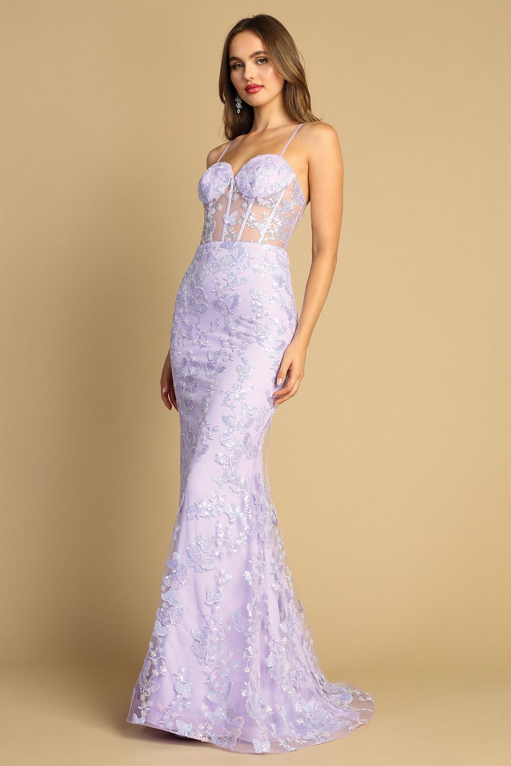 Adora 3082 Long Lace Fitted Mermaid Prom Dress