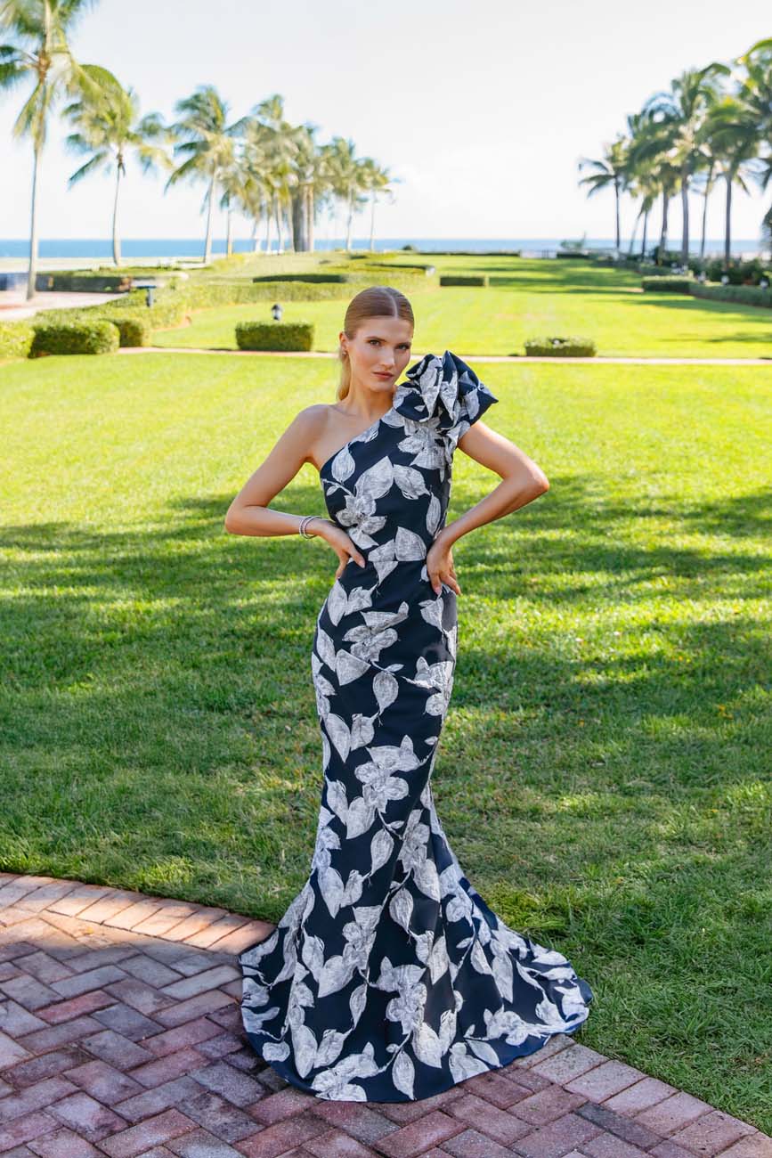 Formal Dresses Long Mermaid Formai Printed Evening Dress Navy/Silver