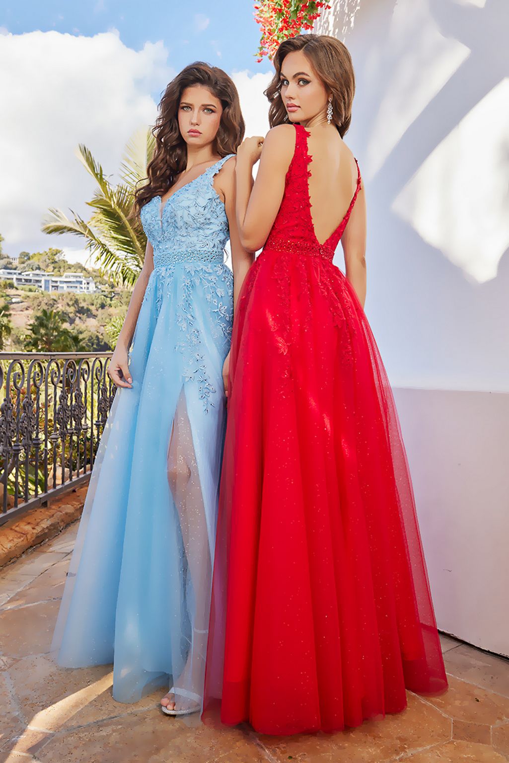 Adora 3085 Long Formal A Line Glitter Lace Prom Dress