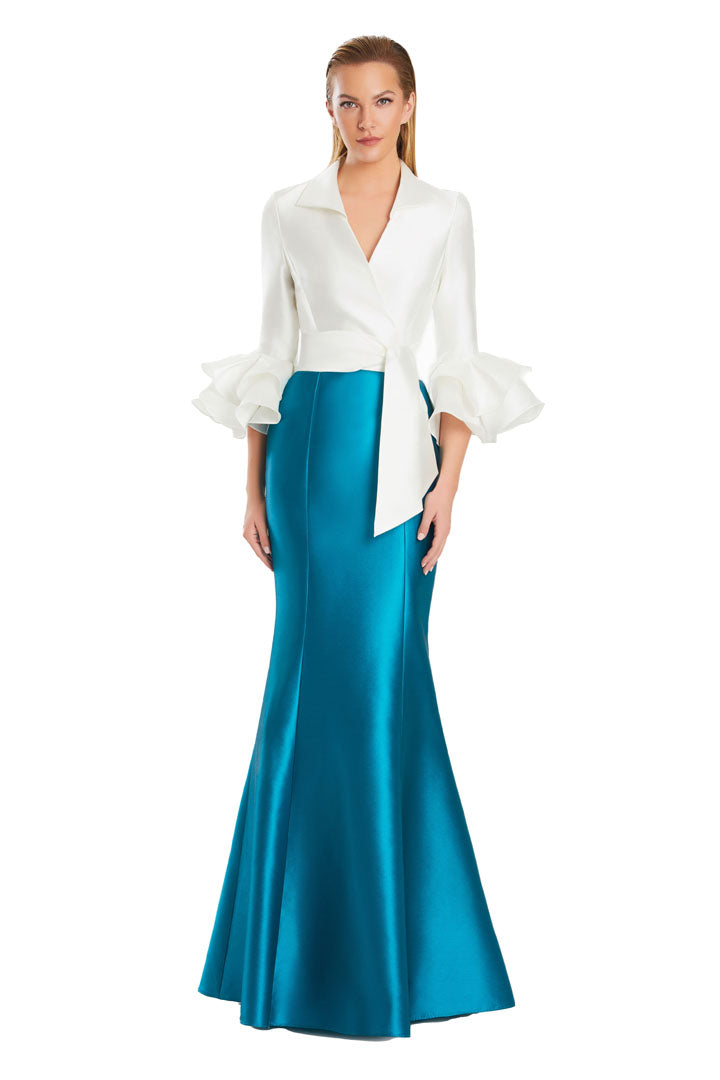 Formal Dresses Long Evening Gown Formal Ruffled Dress Cayman Blue/White