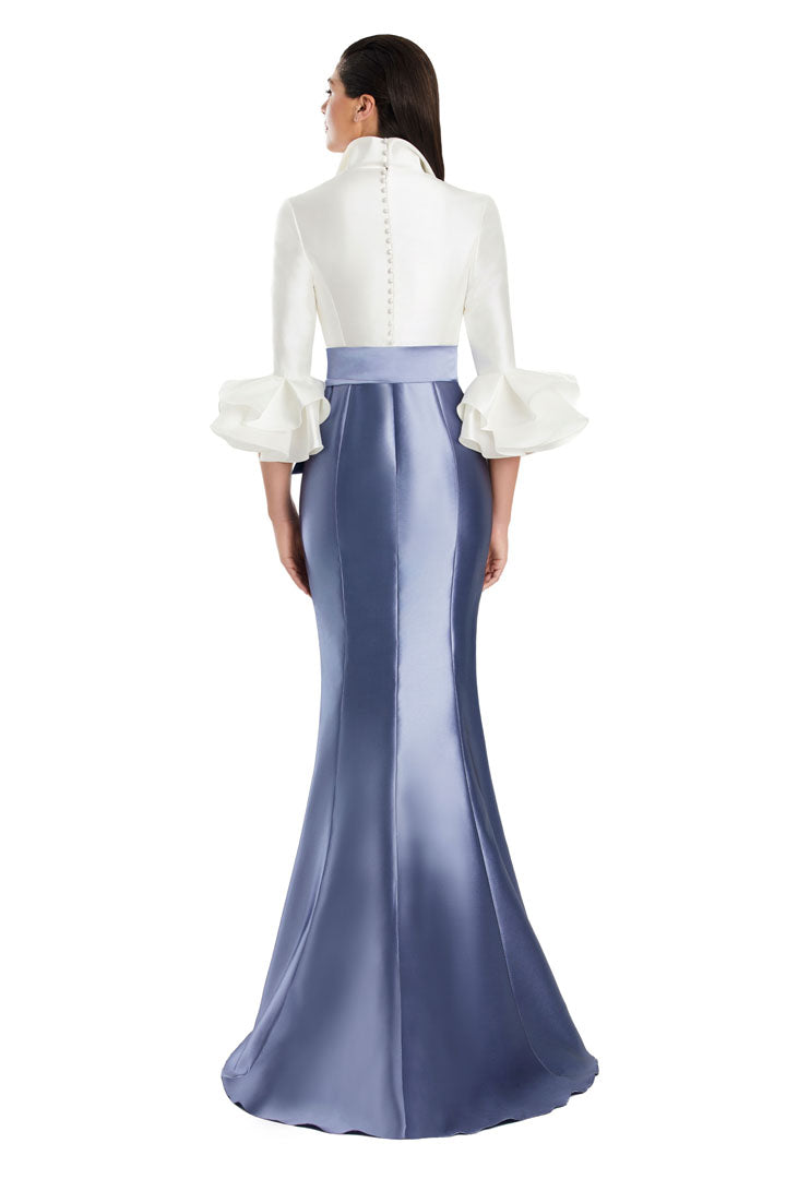 Formal Dresses Long Evening Gown Formal Ruffled Dress Delphi Blue/White