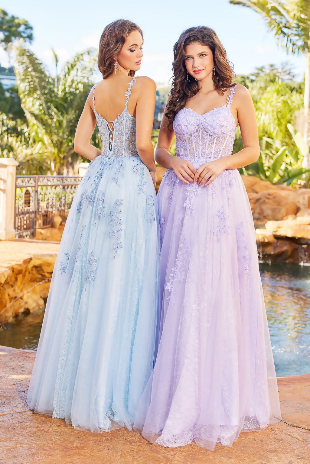 Adora 3087 Long A Line Corset Formal Applique Prom Dress