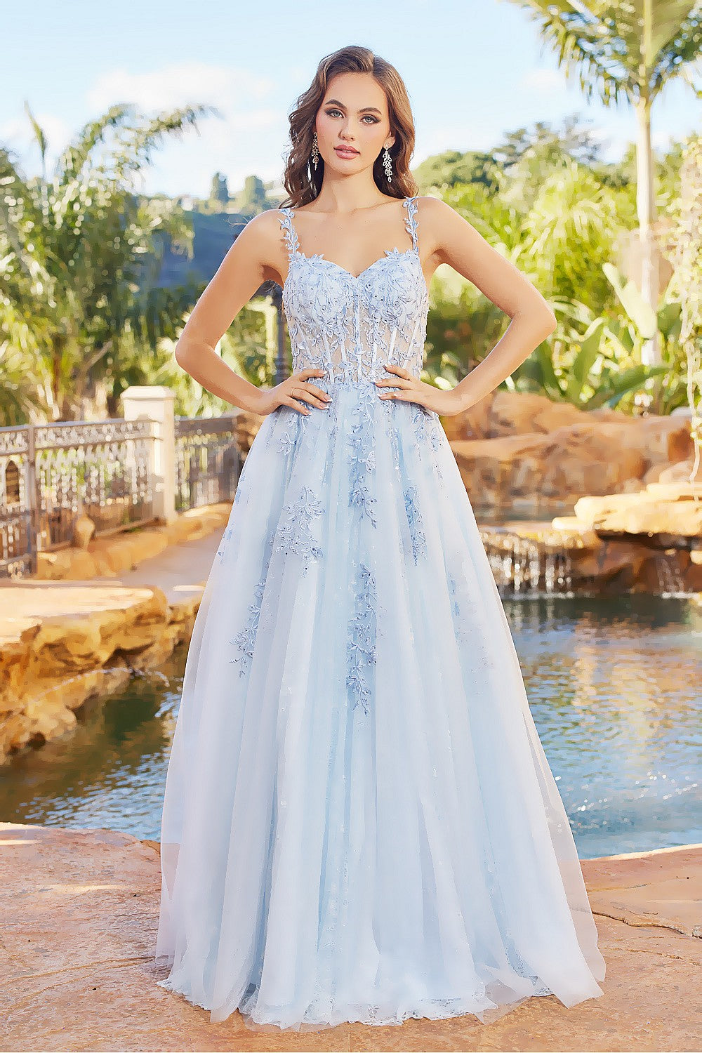 Adora 3087 Long A Line Corset Formal Applique Prom Dress