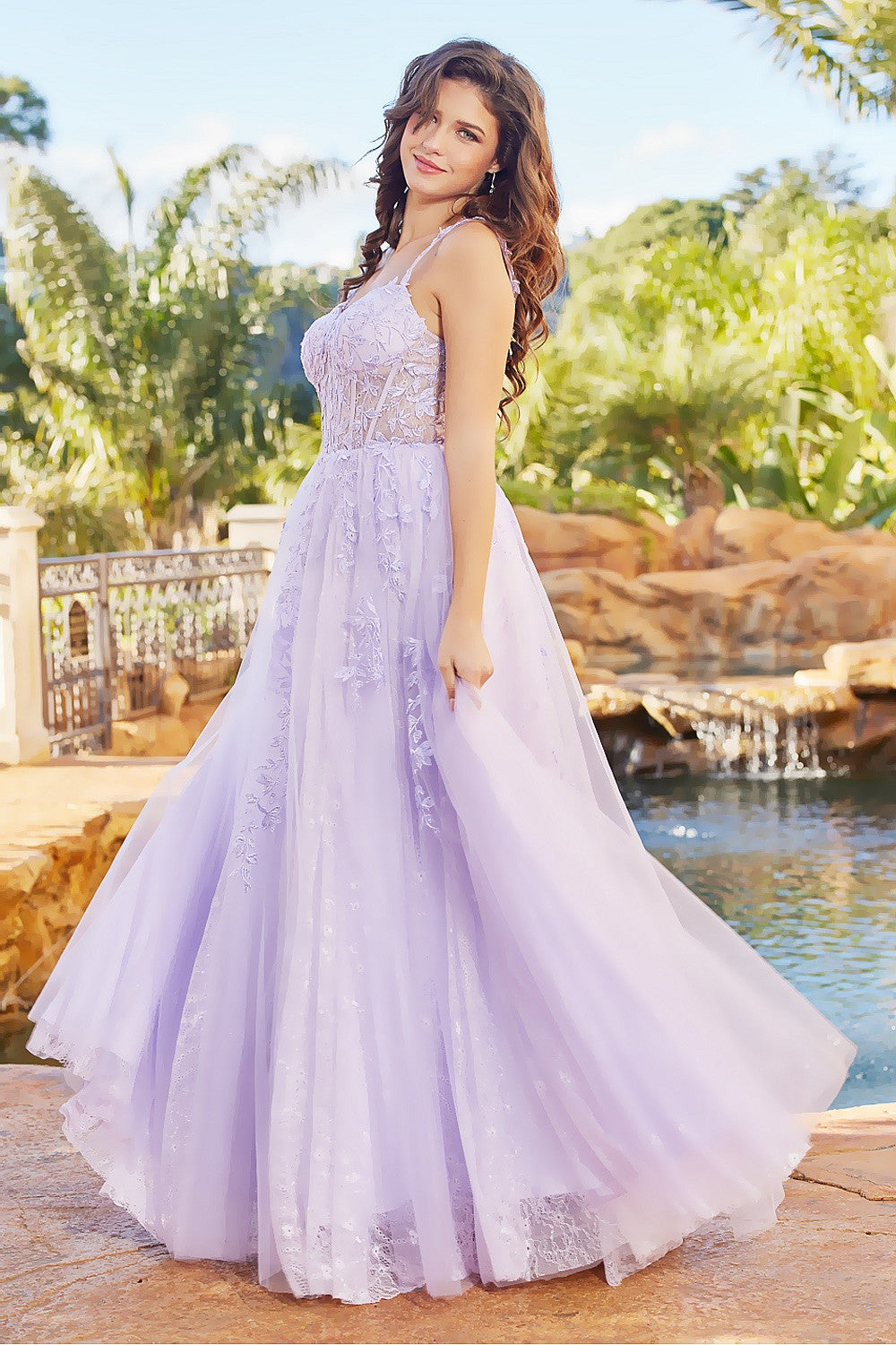 Adora 3087 Long A Line Corset Formal Applique Prom Dress