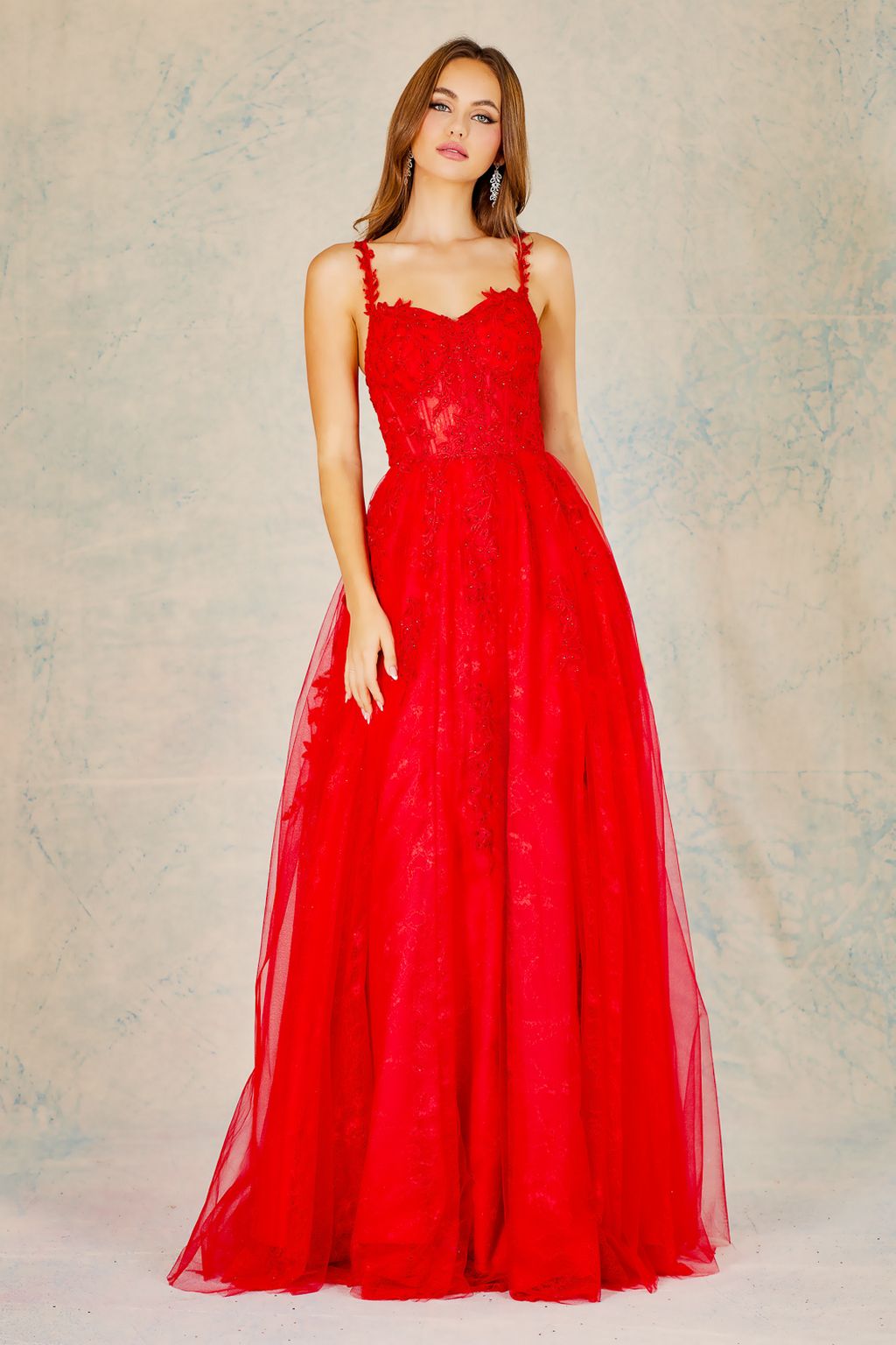 Adora 3087 Long A Line Corset Formal Applique Prom Dress