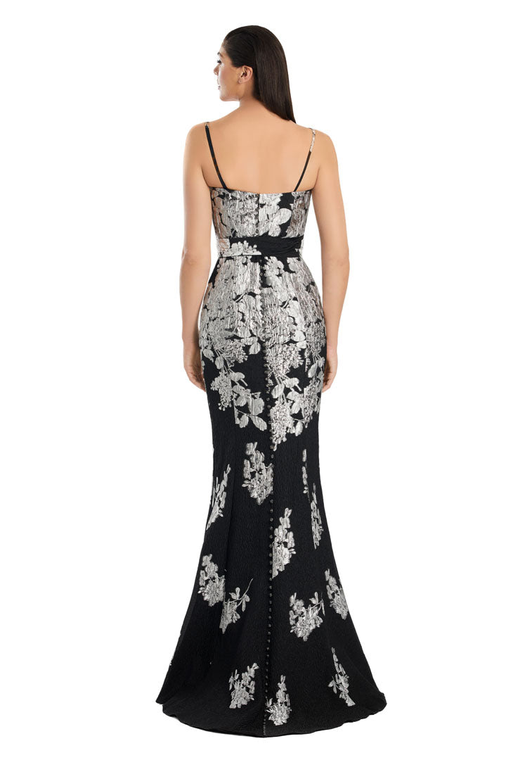 Formal Dresses Fitted Long Fornal Printed Jacket Dress Black/Silver
