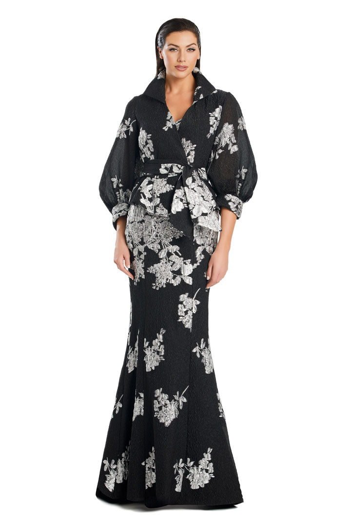 Formal Dresses Fitted Long Fornal Printed Jacket Dress Black/Silver