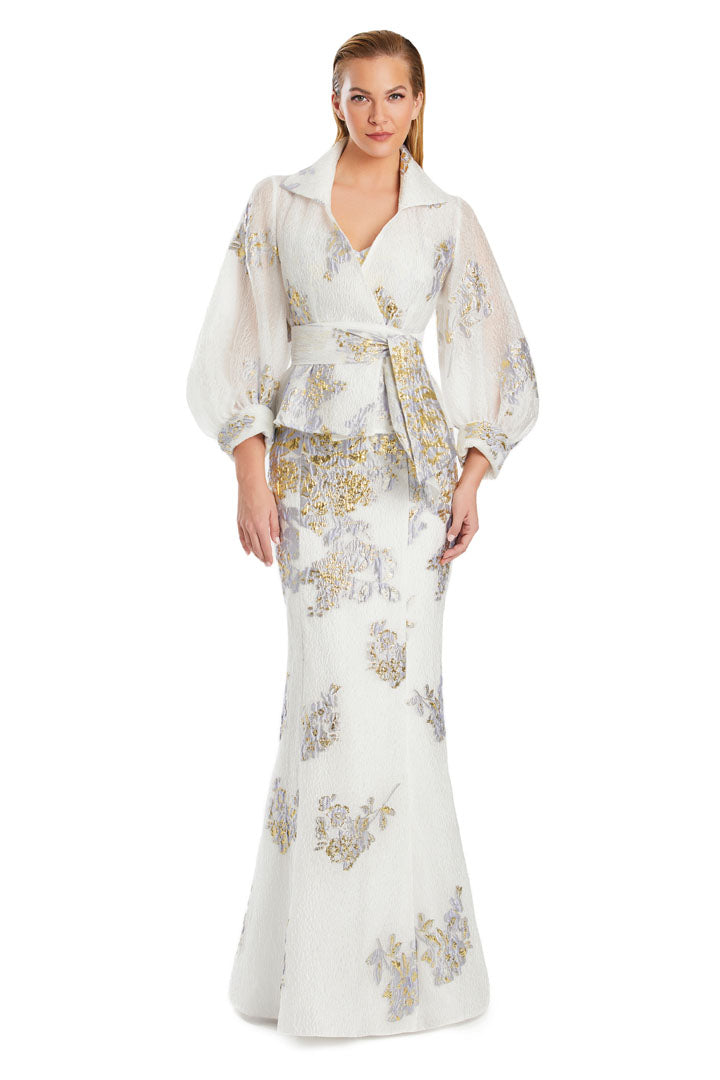Formal Dresses Fitted Long Fornal Printed Jacket Dress White/Lilac Multi