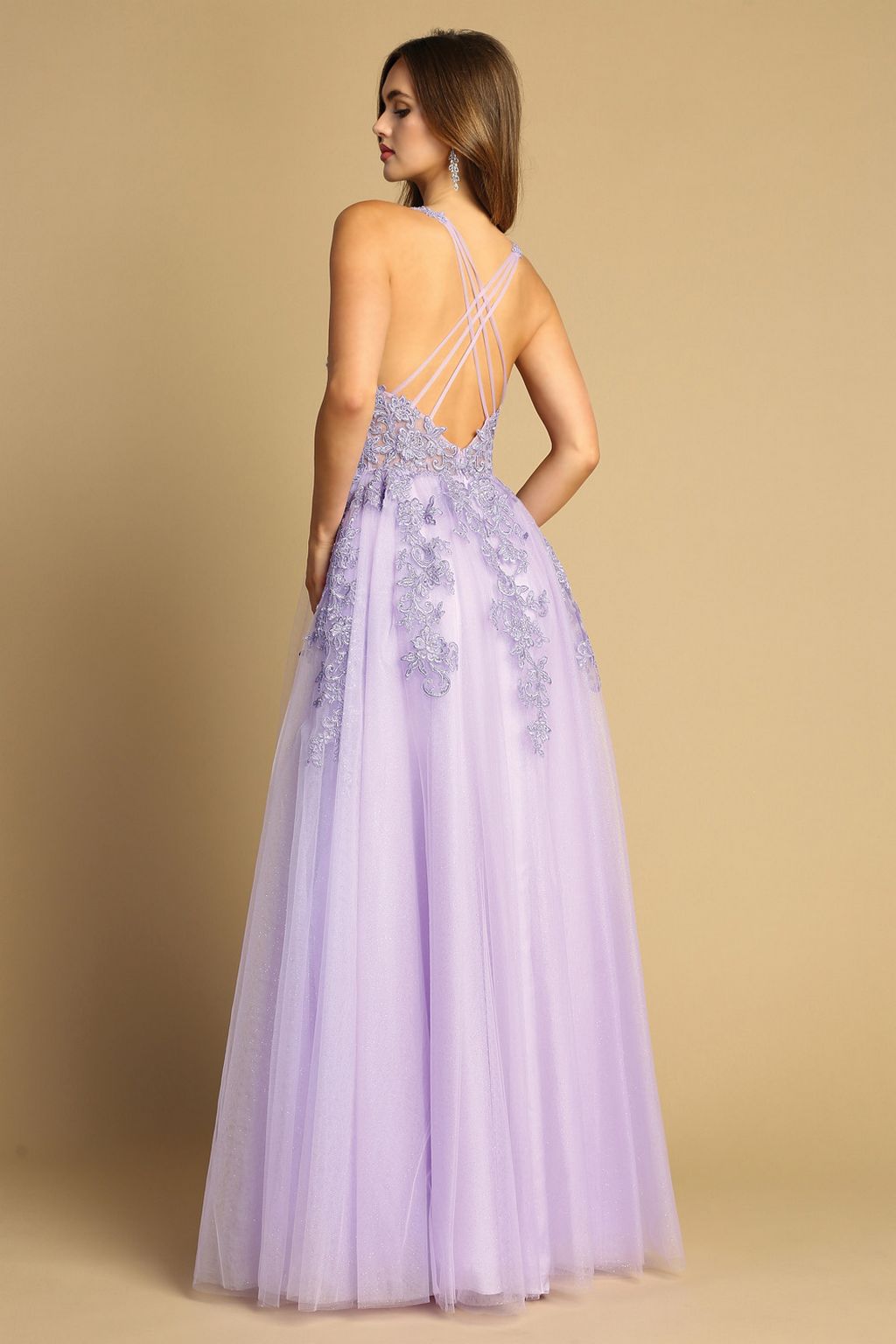 Adora 3088 Long Slit Prom A Line Lace fomal Dress