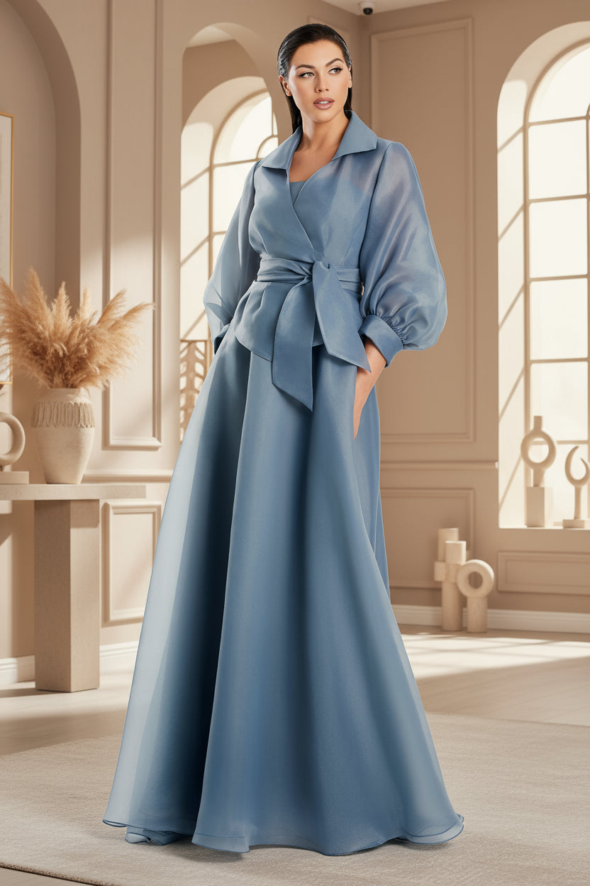Formal Dresses A Line Long formal Jacket Evening Dress Slate