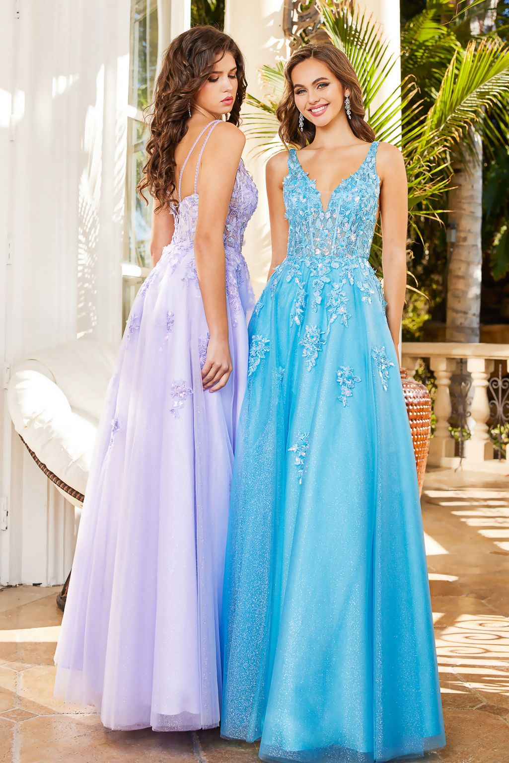 Adora 3090 A Line Long Formal Floral Glitter Prom Dress