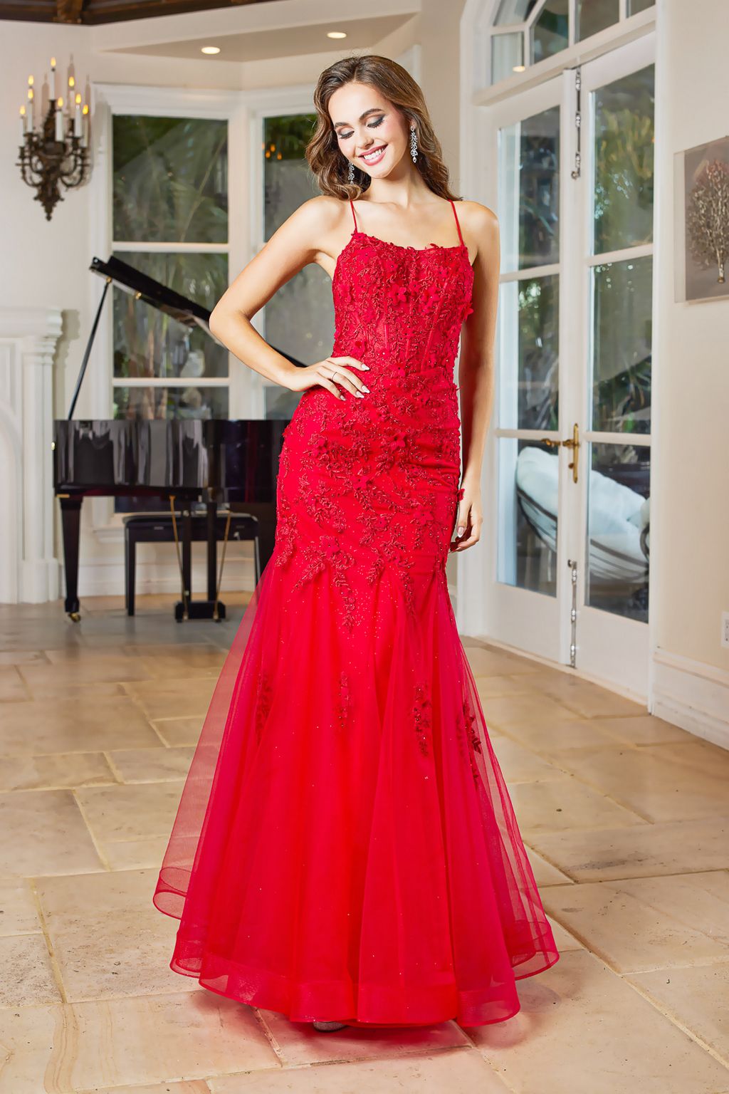 Adora 3091 Long Lace Mermaid Formal Prom Dress