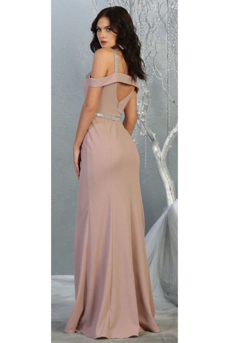 Mauve Cold-Shoulder Floor-Length Jersey Prom Dress May Queen MQ1765