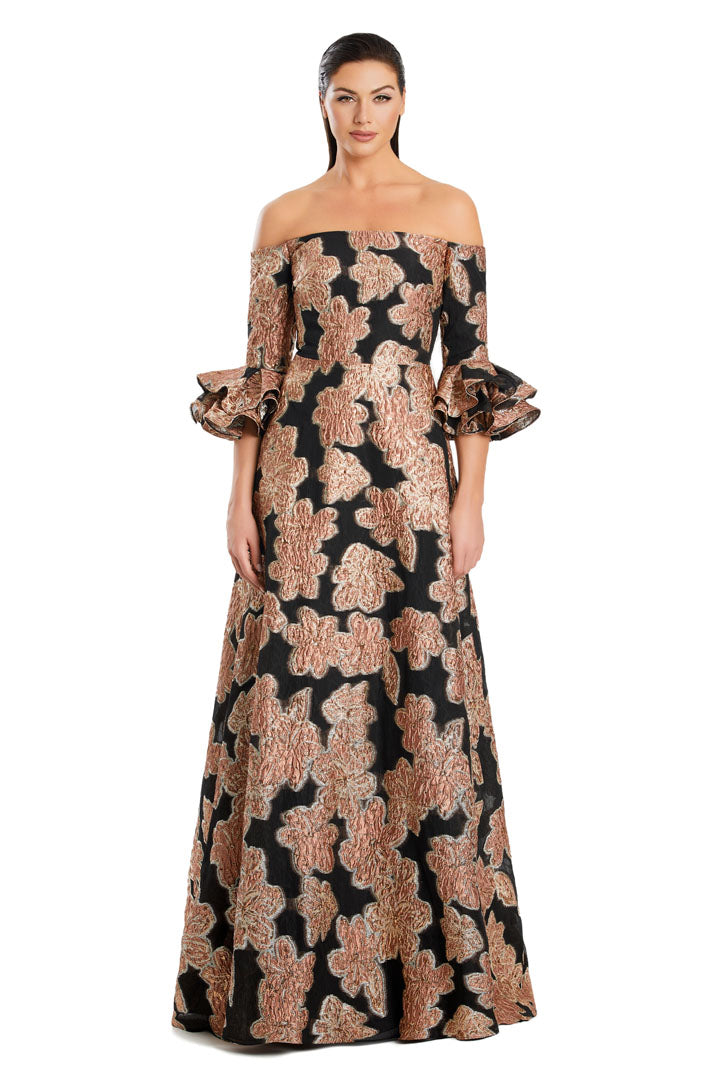 Formal Dresses Printed Long Formal Evening Pocket Dress Black/Rose