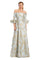 Printed Long Formal Evening Pocket DressLight Blue Gold