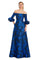 Printed Long Formal Evening Pocket DressNavy Blue