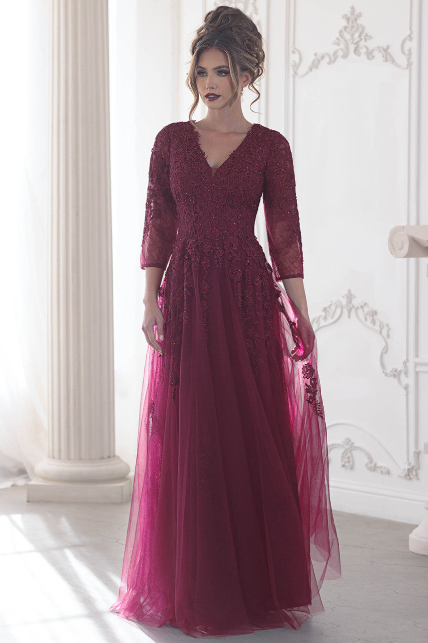 Mother of the Bride Dresses Long Formal Mother of the Bride Lace Applique Dress Lenovia 8370 Eggplant