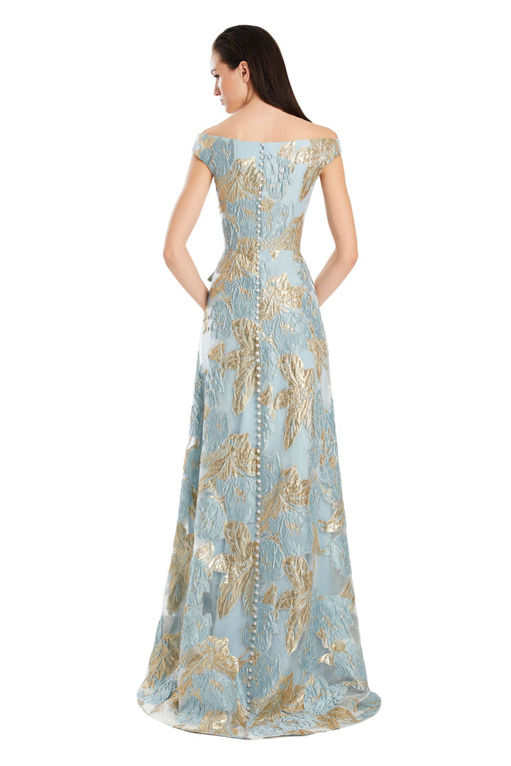 Formal Dresses Long Evening Printed Formal Dress Light Blue Gold