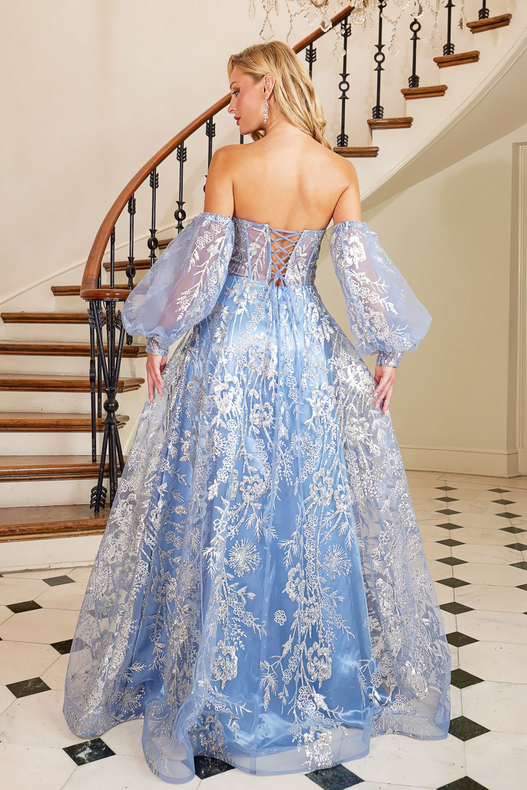Adora 3096 Prom Glitter Print Long Formal Corset Dress
