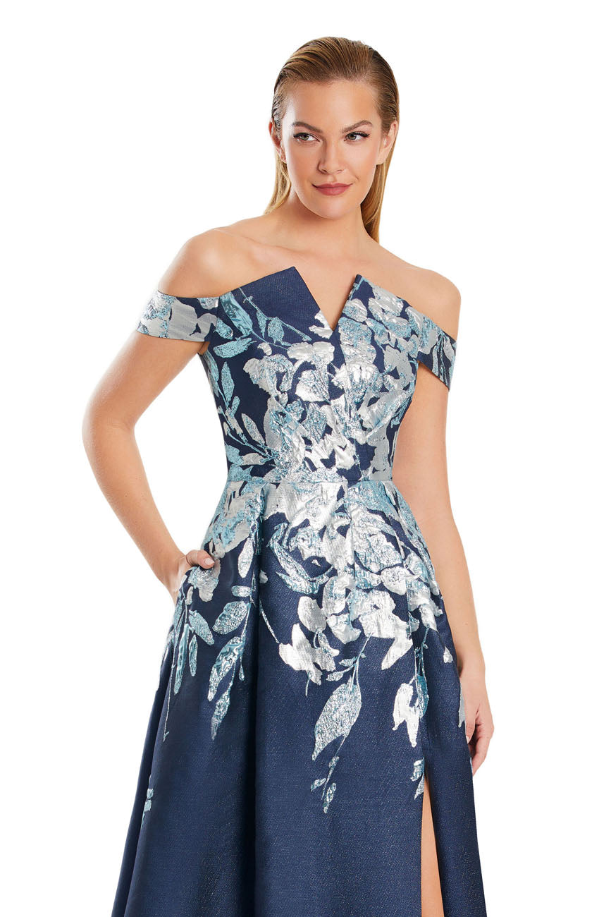 Formal Dresses Long Pocket Formal A Line Slit Evening Dress Navy/Multi
