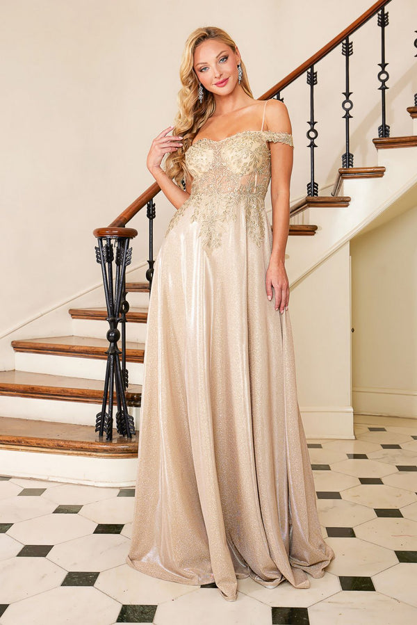 Adora 3097 Prom Long A Line Glitter Applique Formal Dress