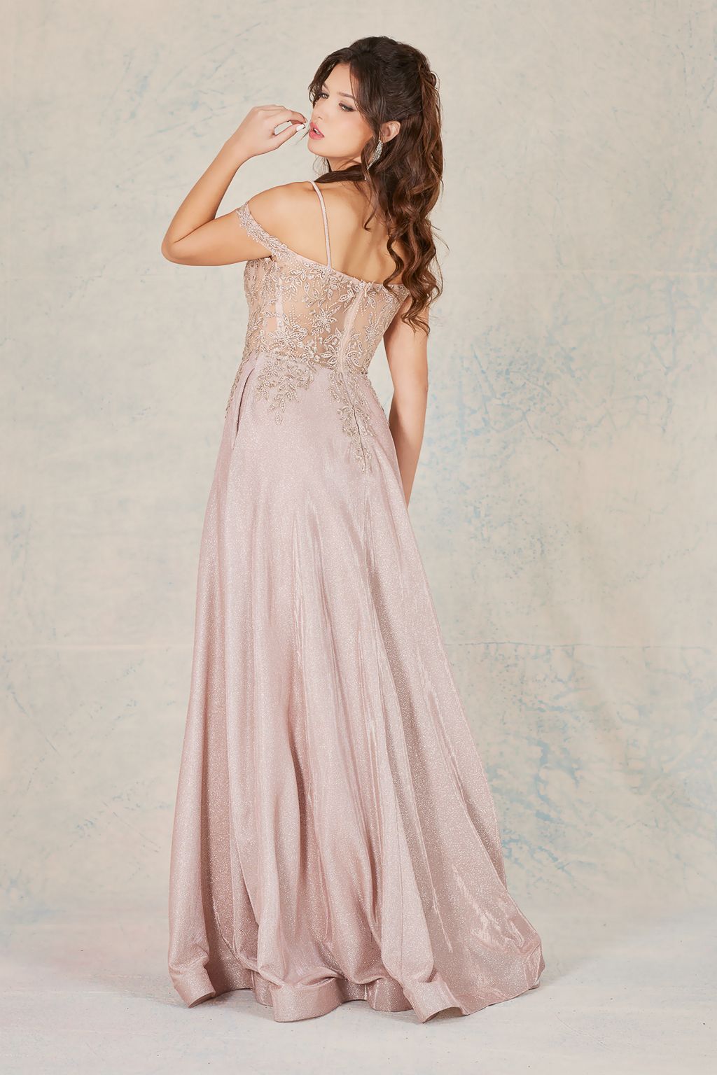 Adora 3097 Prom Long A Line Glitter Applique Formal Dress