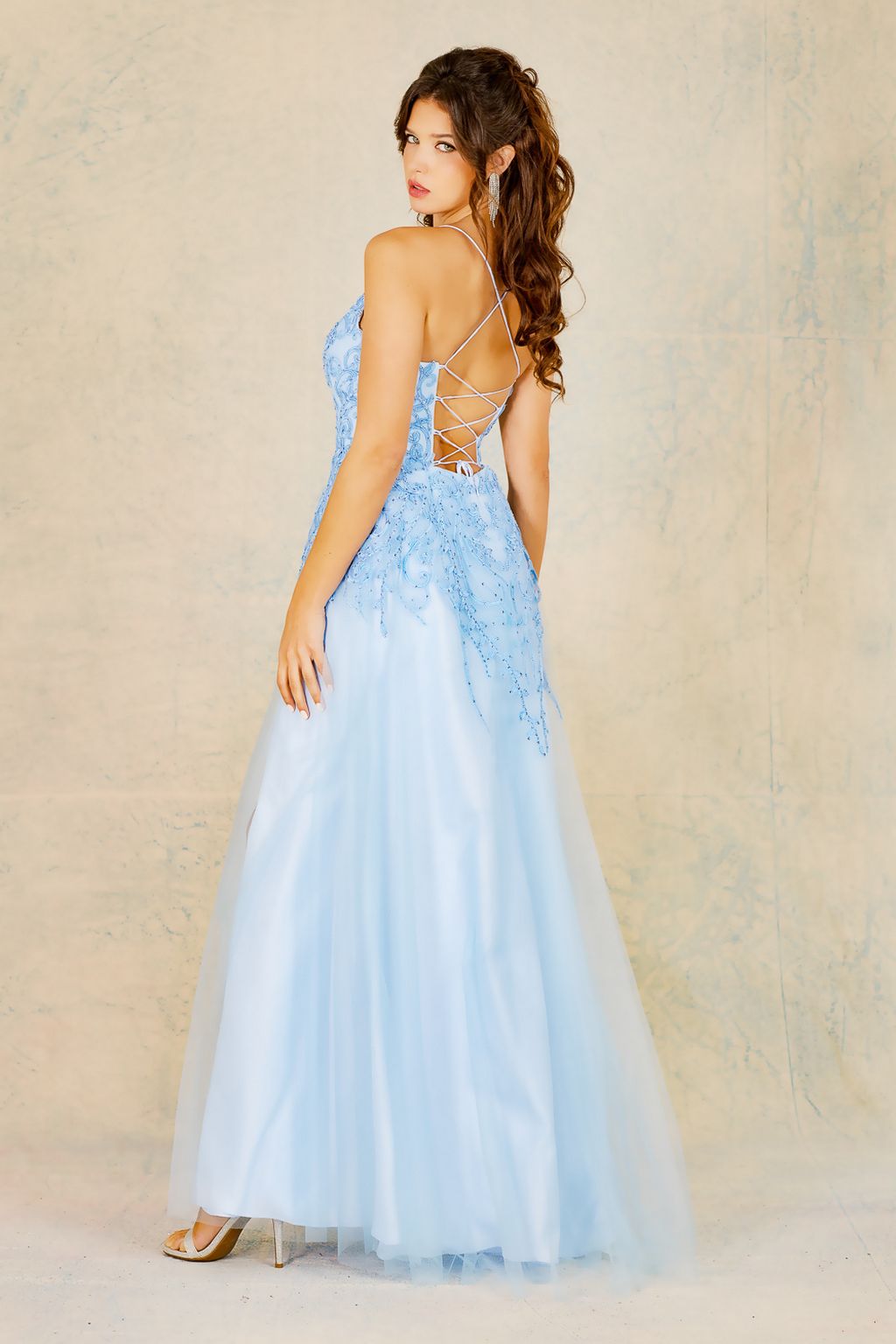 Adora Design 3099 A-Line Embroidered Long Slit Formal Prom Dress | Formal Dress Shops Mocha / S Adora Design 3099 A-Line Embroidered Long Slit Formal Prom Dress | Formal Dress Shops Mocha / S