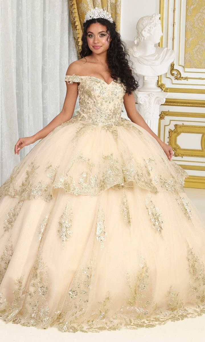 Off-the-Shoulder Floor-Length with Train Tulle Quinceañera Ball Gown May Queen LK224