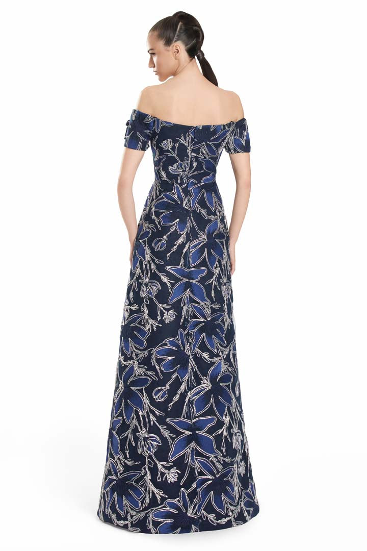 Formal Dresses Long A Line Floral Formal Evening Dress Navy/Silver