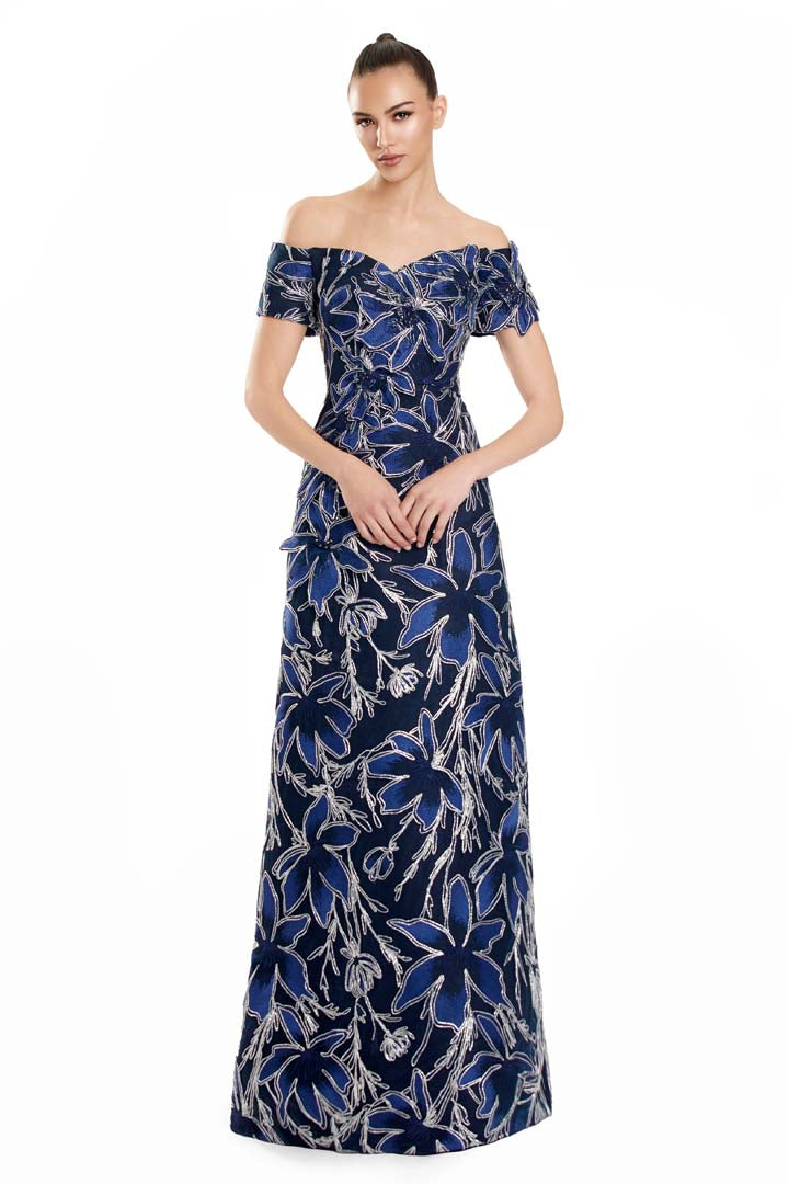 Formal Dresses Long A Line Floral Formal Evening Dress Navy/Silver
